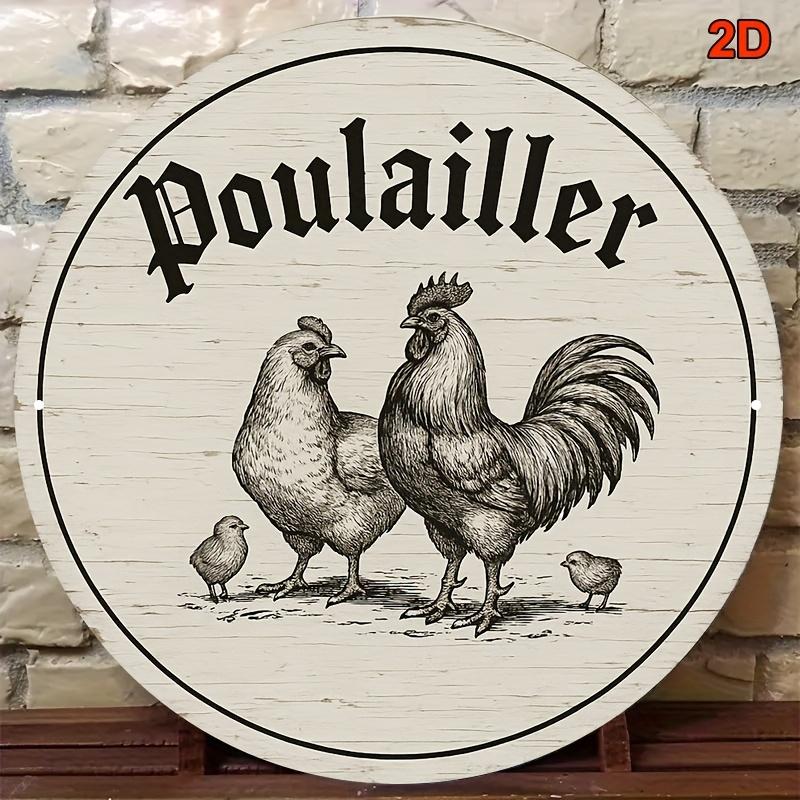 French Farm Poulailler Sign Retro Round Aluminum Plaque Rustic Wall Art for Coop Shop Gate