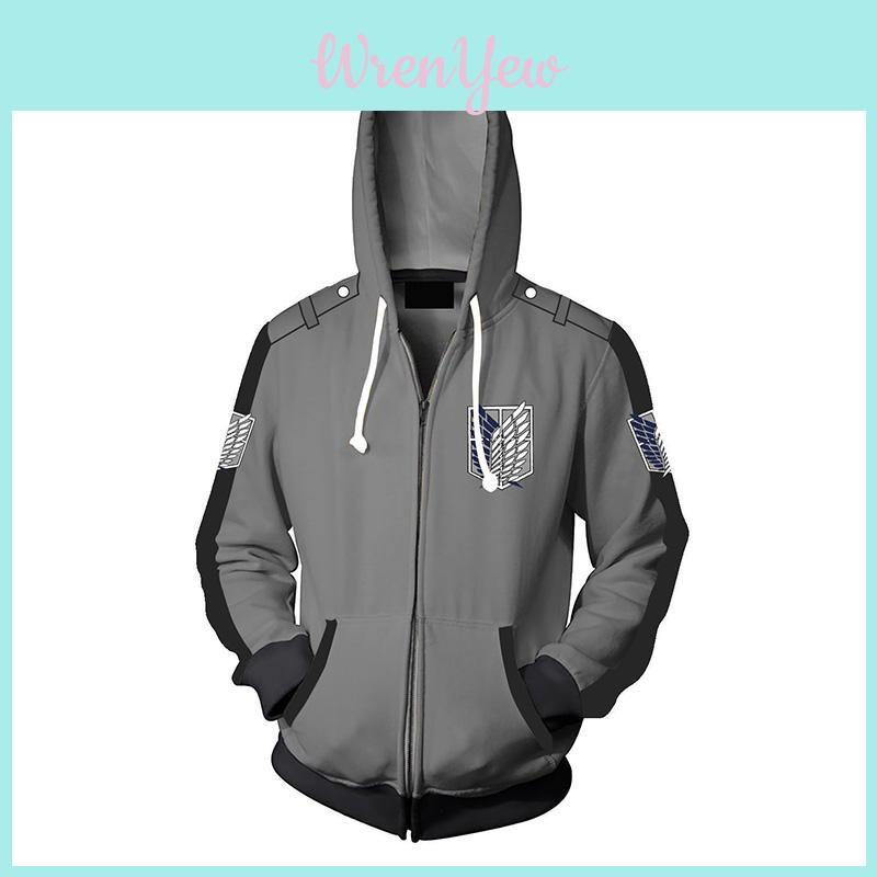Stylish Attack On Titan Hoodie Hooded Sweater Sweatshirt Zipper Coat Cosplay Costume For All Sizes