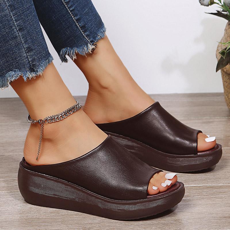 Fashion Women Sandals Wedge Heels Platform Sandalias Mujer 2024 Soft Leather Summer Sandals With Wedges Shoes For Women Outdoor Slippers