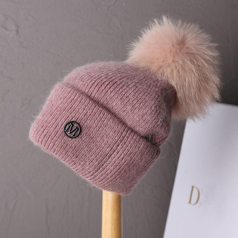 2023 Luxury Real Fox Fur Pom Pom Beanies Hat for Women Pompom Knitted Winter Hat Fashion Ear Protection Wool Hat