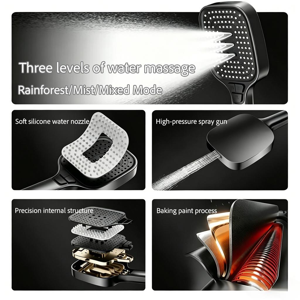 Large Panel Multi-Functional Handheld Shower Head Anti-Clogging Pressurized Shower Head with Spray Gun Multiple Adjustable Speed