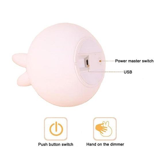 Big Face Rabbit Silicone Night Light Color Changing LED Cute Lamp with Touch Sensor Control USB Rechargeable, Perfect Decoration