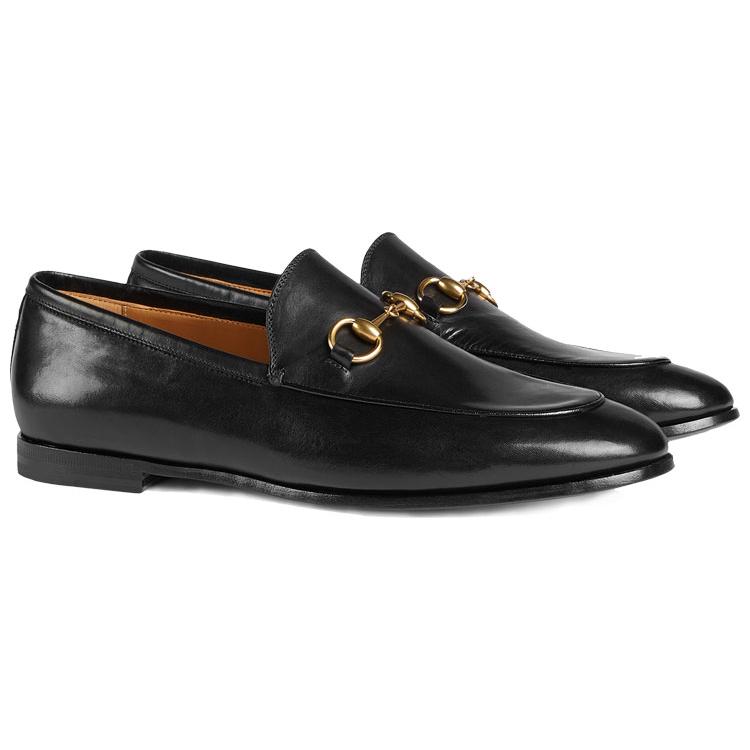 GUCCI Jordaan Leather Horsebit Casual Shoes Women's Black (Unisex) Men's Casual Shoes 404069 BLM00 1000