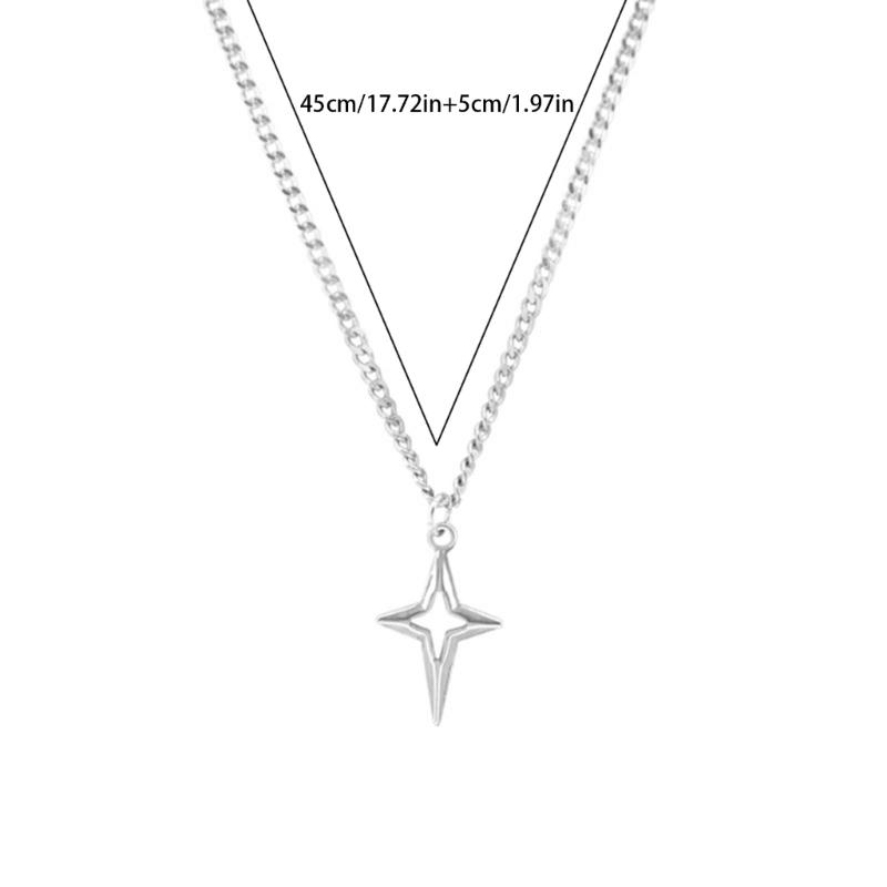 Adjustable Length Neckchain Trendy Four Pointed Star Pendant Choker Unisex Necklace Sweater Chain for Daily Wear