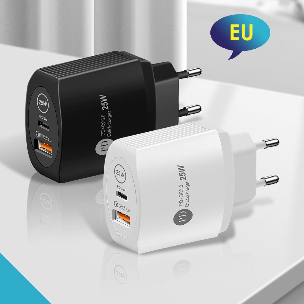 Многострановый PD+USB QC3.0 Мобильное зарядное устройство 18 Вт/25 Вт (ЕС / США / Великобритания)