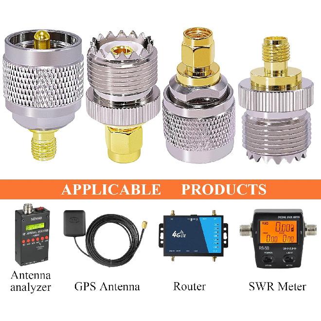 SMA to UHF Antenna Adapter, SMA to PL259 SO239 UHF VHF FR Coaxial Connector Kit for CB Radio Antenna, Coax Cable Connector Adapter Kit for Handheld