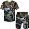 Summer Carp Fishing Pattern Men's T Shirt+Shorts 2PCS Outfits Casual Shorts Sets 3D Print Oversized Man Clothes O-Neck Tracksuit