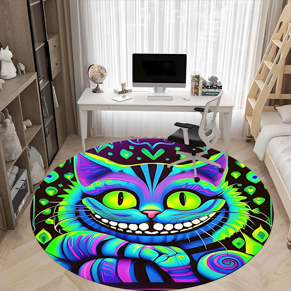 1pc Psychedelic Cat Office Round Area Rug, Indoor Mat Suitable For Office, Under Office Chairs Bedroom Living Room Home Decor, Room Deco, 061