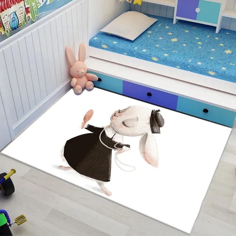 Ковер 'Зайчик' для пасхального декора гостиной, милый мультяшный принт с кроликом, коврик для ползания, придверный коврик, ковер для зоны, коврики для пола спальни, ванной комнаты