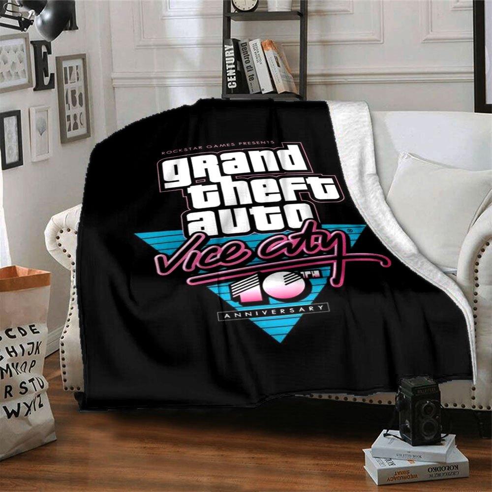 1 шт. Мягкое фланелевое одеяло Grand Theft Auto с дизайнерским принтом. Уютное одеяло для всех сезонов, идеально подходит для дивана, кровати, офиса