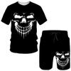 Summer New Punk Skull 3D Print 2 Piece Sets Men's Short Sleeve Sportswear Tracksuit Gothic Graphic Tees/Shorts/Suit Male Outfits