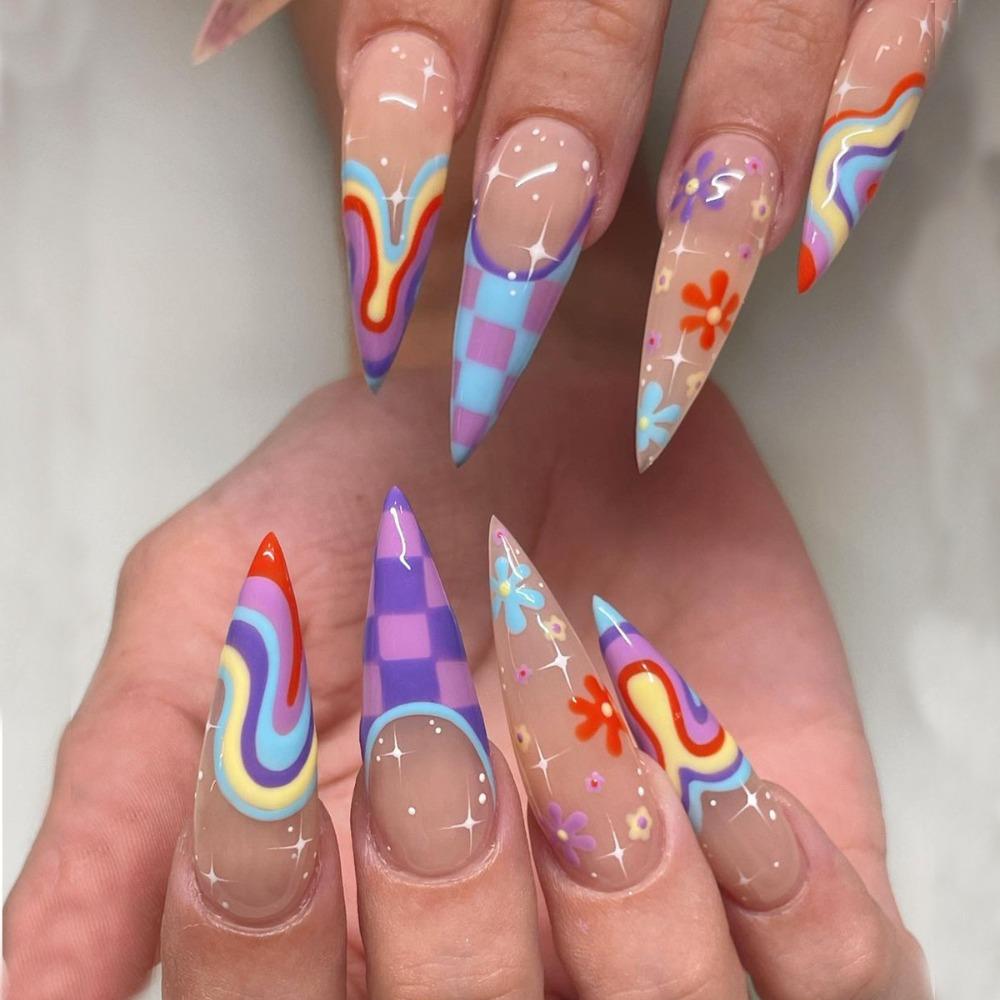 Ногти с острым кончиком, накладные, носимые, маникюр, типсы для ногтей, водостойкие, миндалевидные, искусственные ногти, женские