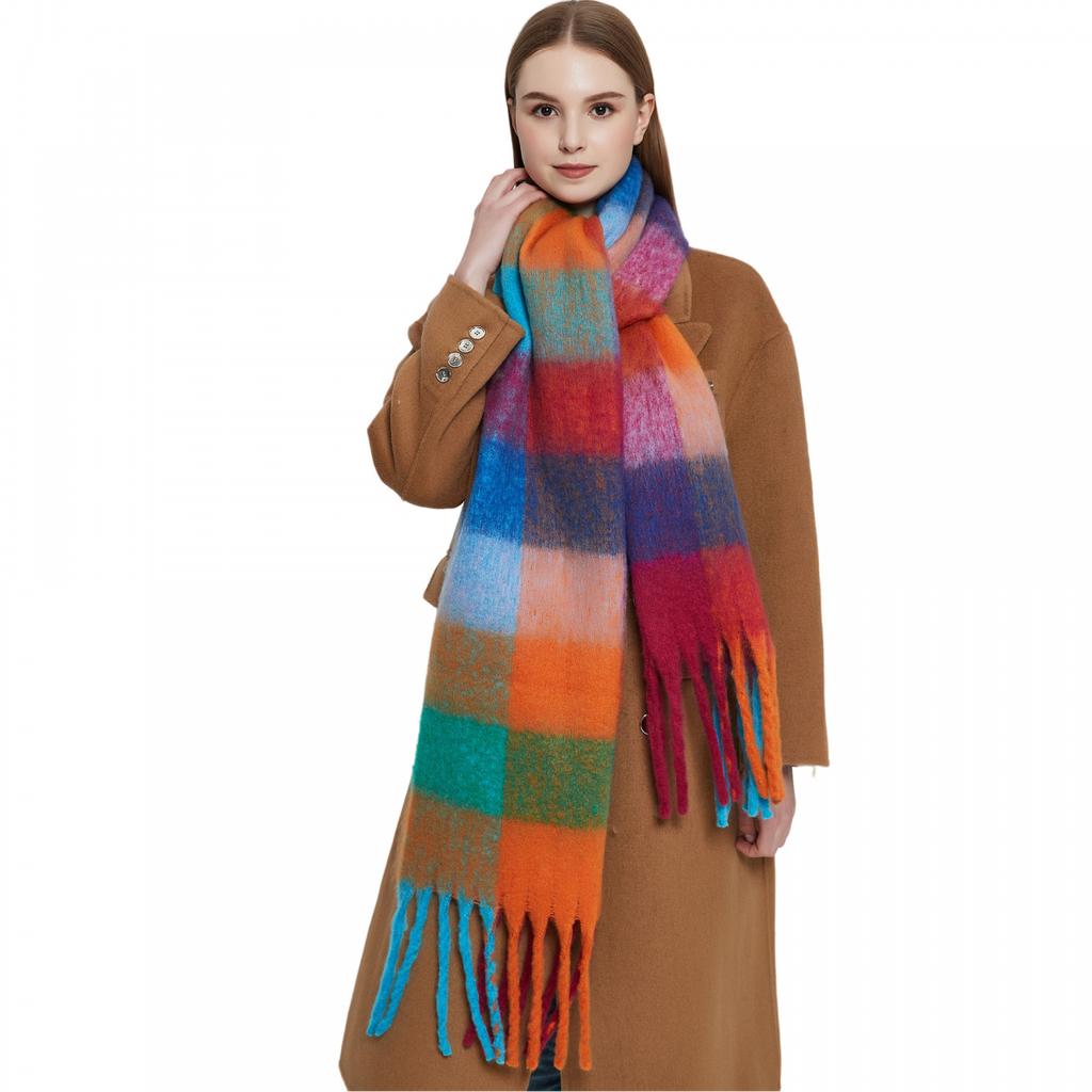 Autumn Winter Tassel Shawl Female Warm Colorful Plaid Scarf