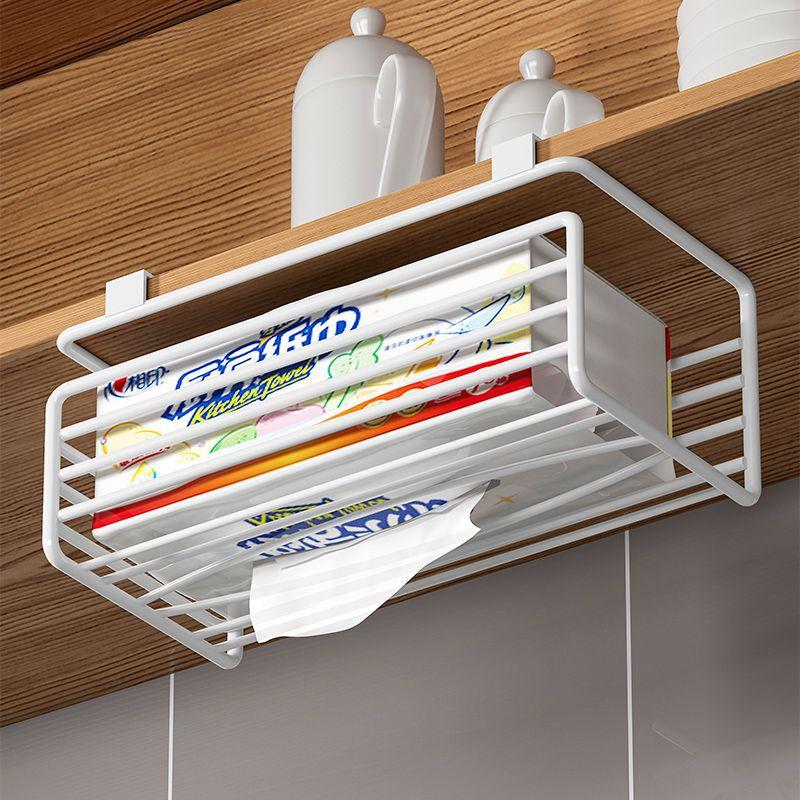 Кухонная полка для салфеток, подвешиваемая без перфорации, под шкафами, для хранения рулонов пищевой пленки, металлическая полка для многофункциональных влажных салфеток