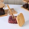 3pcs Set Glass Seasoning Jars with Bamboo Lid Spoon and Storage Tray Salt Sugar Spices Food Storage Container Kitchen Oraganizer