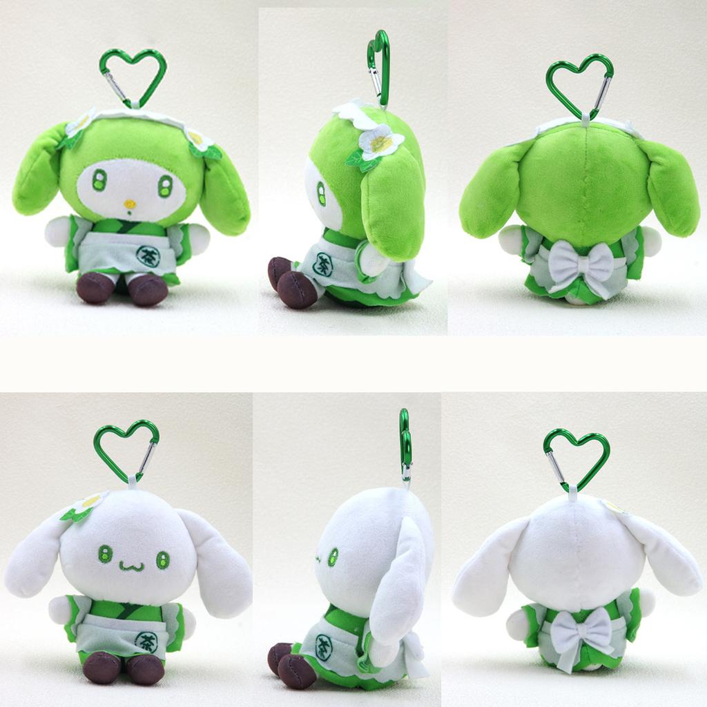 Matcha Hello Kitty Plush Keychain Maid Outfit KT Cat Doll Backpack Pendant Cute Stuffed Bag Charm Ornament Holiday Gift