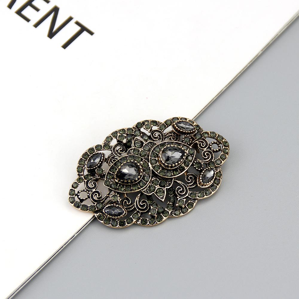 Grey Crystal Brooch Women's Brooch Antique Gold Color Bohemian Flower Scarf Pin Bridal Party Jewelry