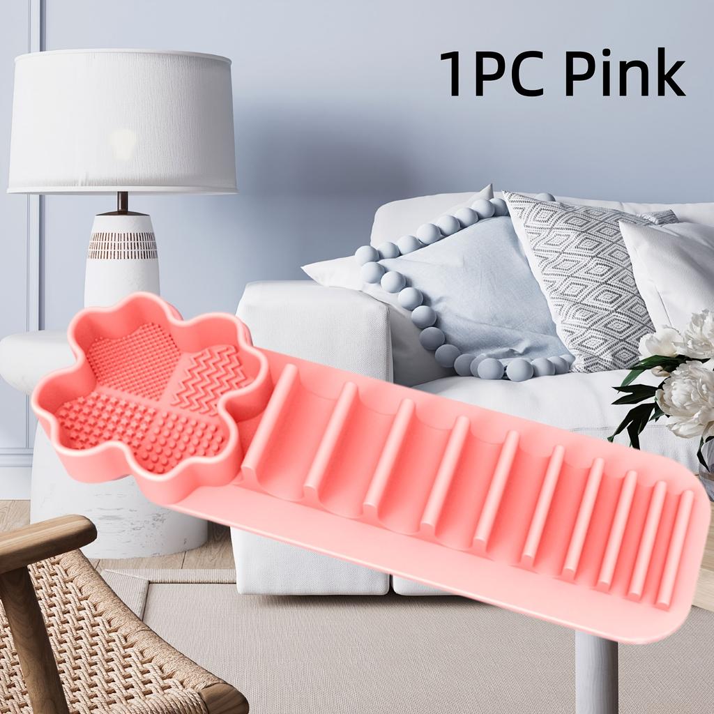 Versatile Silicone Makeup Brush Holder for Wall Mounting, Reusable Suction Cup Organizer for Brushes, 3-In-1 Rack for Washing