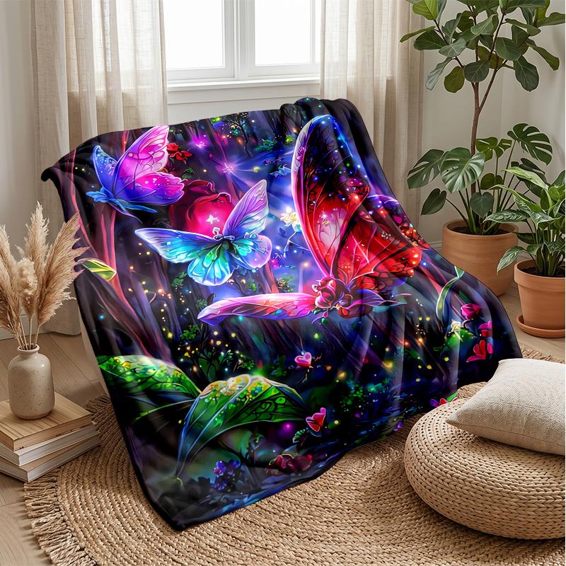Lion Butterfly Pattern Theme blanket Lightweight Warm Flannel Blanket Decorative Throw Blanket for Home Decoration