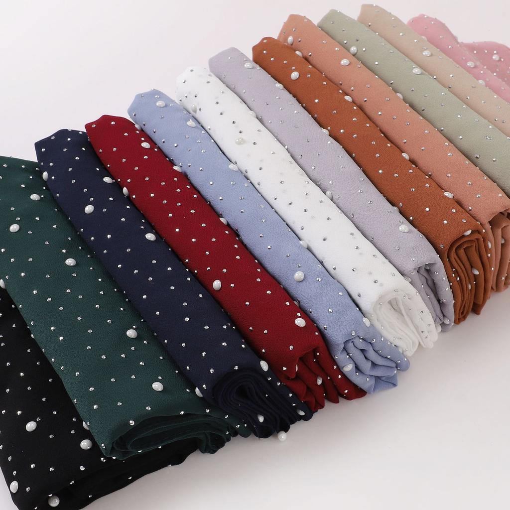 New Pearl Chiffon Long Scarf With Star Diamond For Women