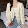 Весна и Осень Новинка V-образный вырез Нежный ветер Вязаный кардиган Коса Мода Милый Свободный свитер Женская куртка Женская