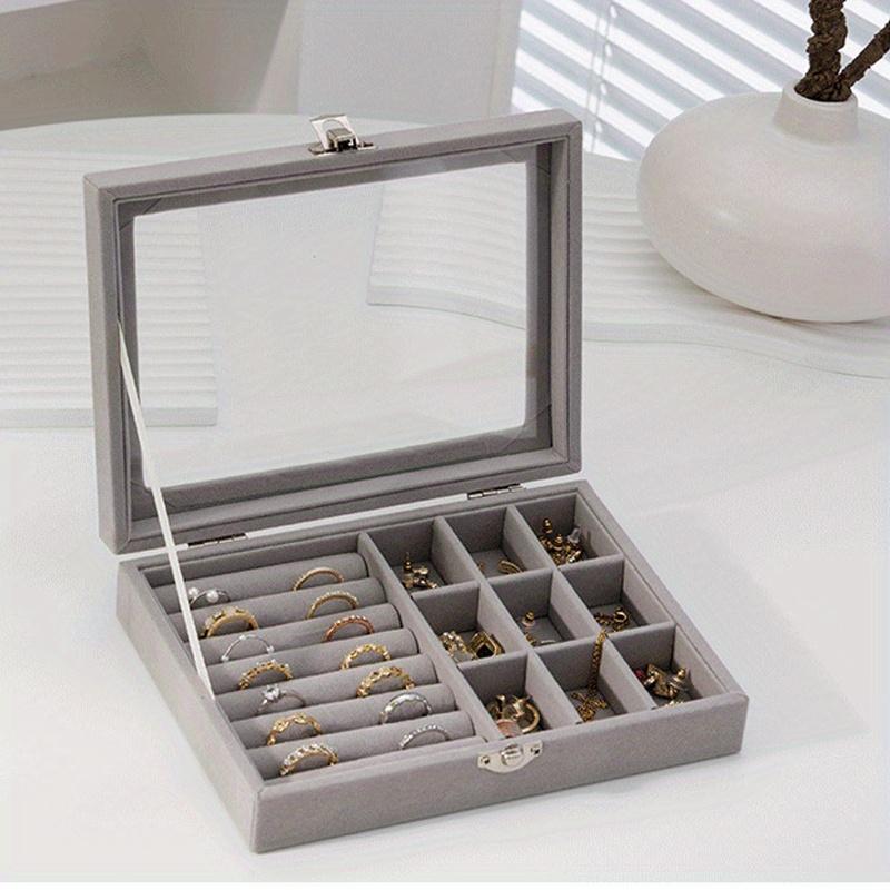 20*15*5 см 1 шт. Пылезащитная бархатная коробка с откидной крышкой для хранения ювелирных изделий, большая вместимость, прозрачный дисплей, портативная коробка для сережек, колец, ожерелий.
