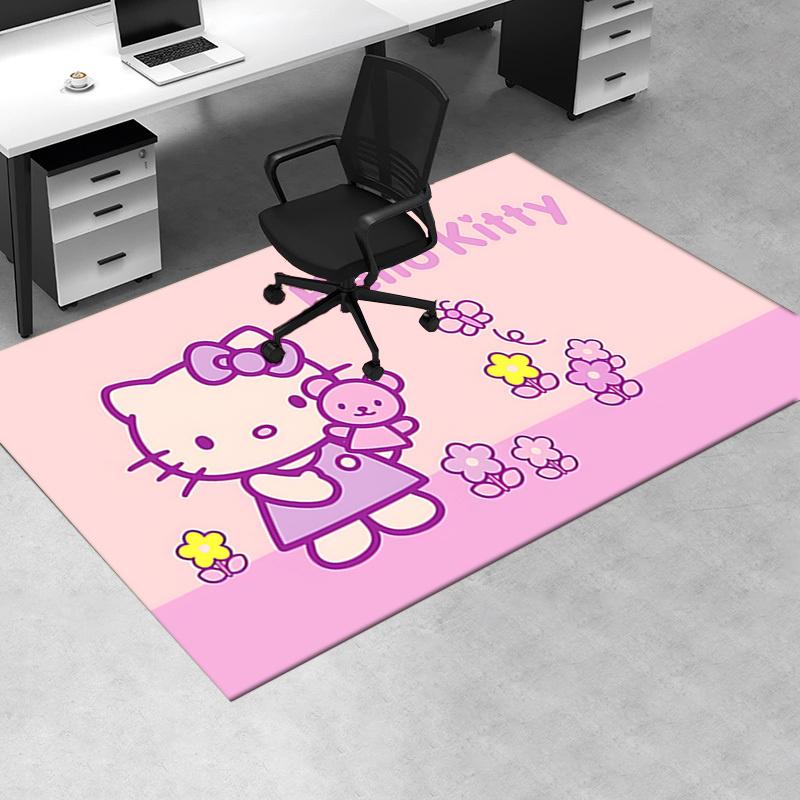 Office Rug Hello Kitty, Flowers Anti-Slip Rug, Machine Washable for Living Room, Bedroom, Office, Multiple Sizes, Bedroom Mat, Decorative Mat, Durable
