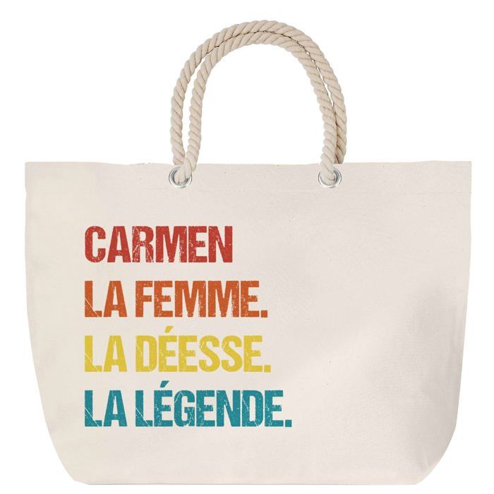 Sac de plage - PLANETEE - Carmen Déesse Légende Vintage - Grand format - Anse corde - Coton