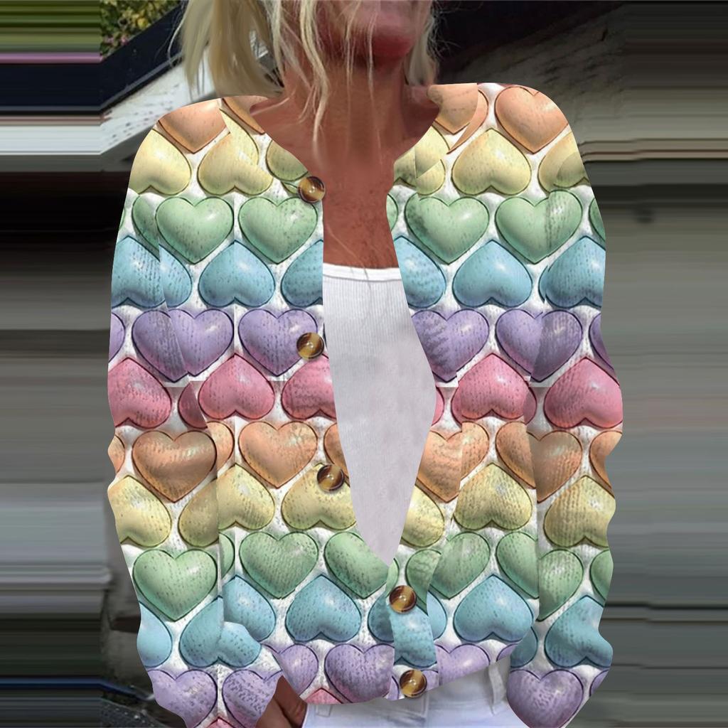 Женская повседневная мода с принтом, длинный рукав, кардиган, куртка на пуговицах