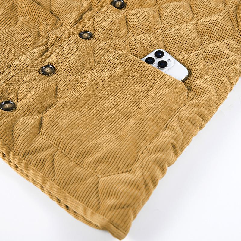 Autumn Winter Padded Warm Vest Men's Diamond Check Shoulder Undershirt Workwear Corduroy V Neck Jackets Men Clothing Large Size