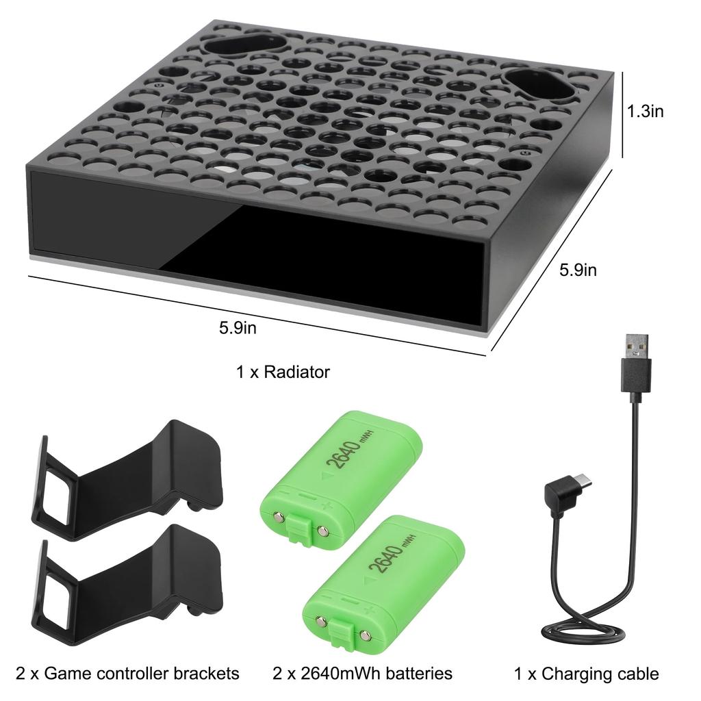 Охлаждающий вентилятор для Xbox Series X/S, зарядная станция с 2 аккумуляторными батареями емкостью 2640 мАч, 3 скорости вращения вентилятора, дисплей температуры, RGB-подсветка