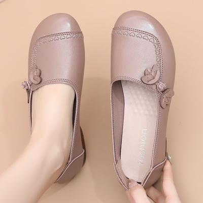 Весенне-осенние новые ретро женские туфли с мелким вырезом, средней высоты каблук, мягкая подошва, туфли для пожилых