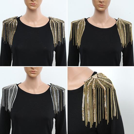 Shoulder Epaulet Long Tassels Metal Sequins Rhinestone DIY Elegant Men Women Shoulder Board Badge Brooch Business Suit Accessories