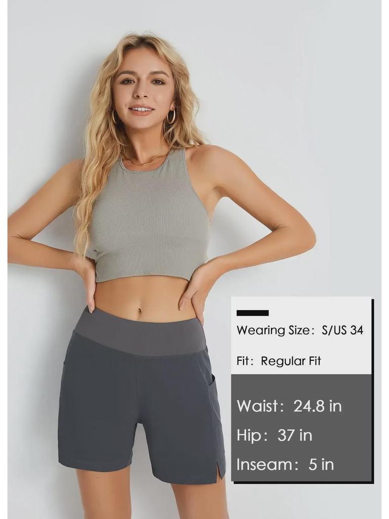 Женские быстросохнущие шорты для бега с карманами — стильные, свободные, эластичные, повседневная пляжная одежда.