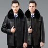 Winter Leather Jacket Men's Real Fur Collar Removable Velvet Liner Middle-aged and Elderly Sheepskin Jacket Thickened Fur Collar