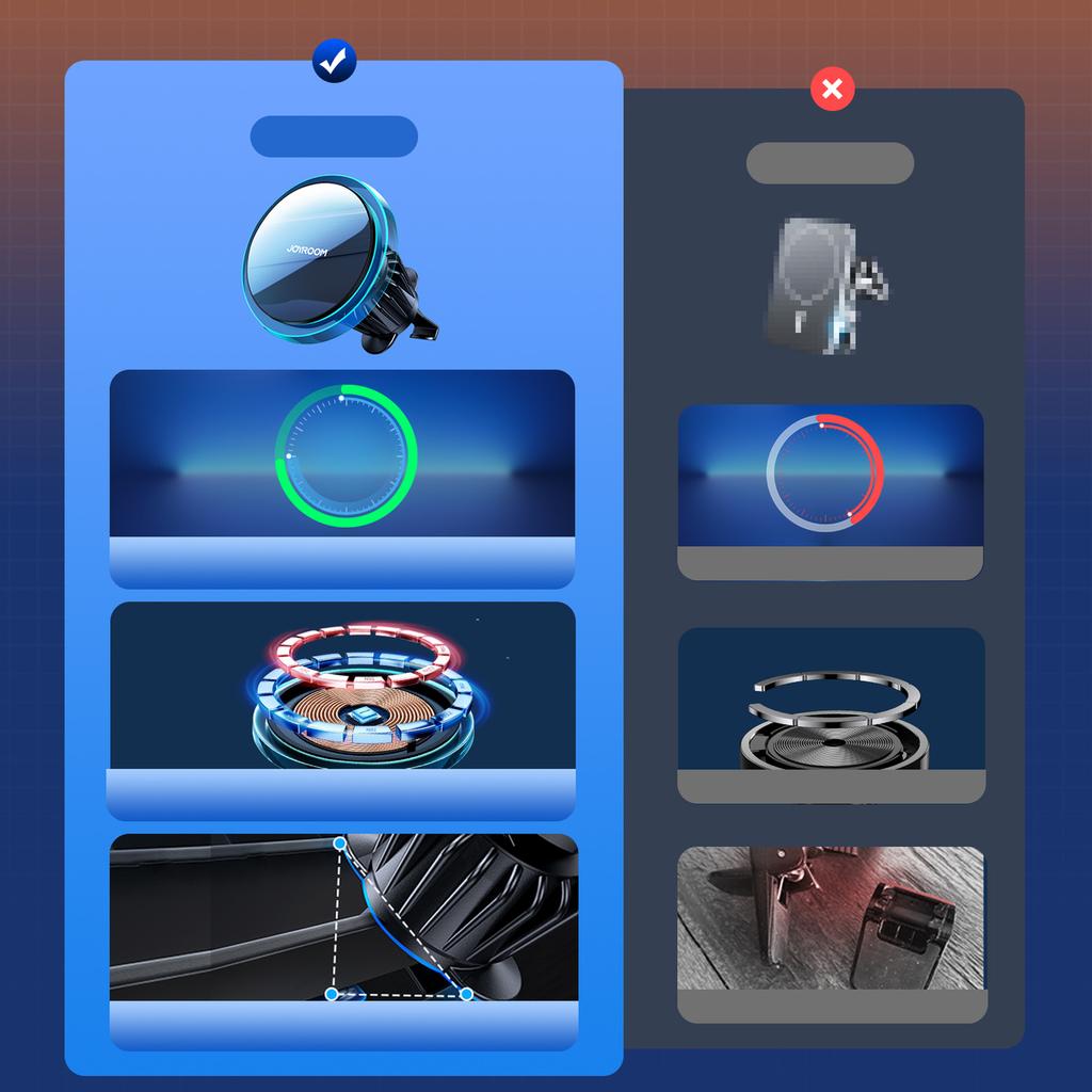 Joyroom 15W Qi Wireless Car Charger & MagSafe Mount, Silver - Vent Clip Accessory (JR-ZS291)