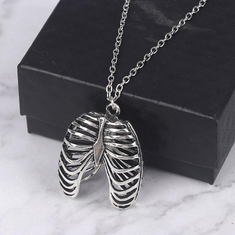 1pcs Fashion Gothic Vinage Rib Cage Necklace Anatomical Skeleton Heart Goth Punk Unique Retro Pendant Necklace For Men Women