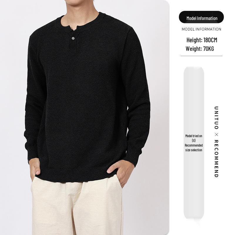 Мужской свитер хенли узором «ананас» 2025