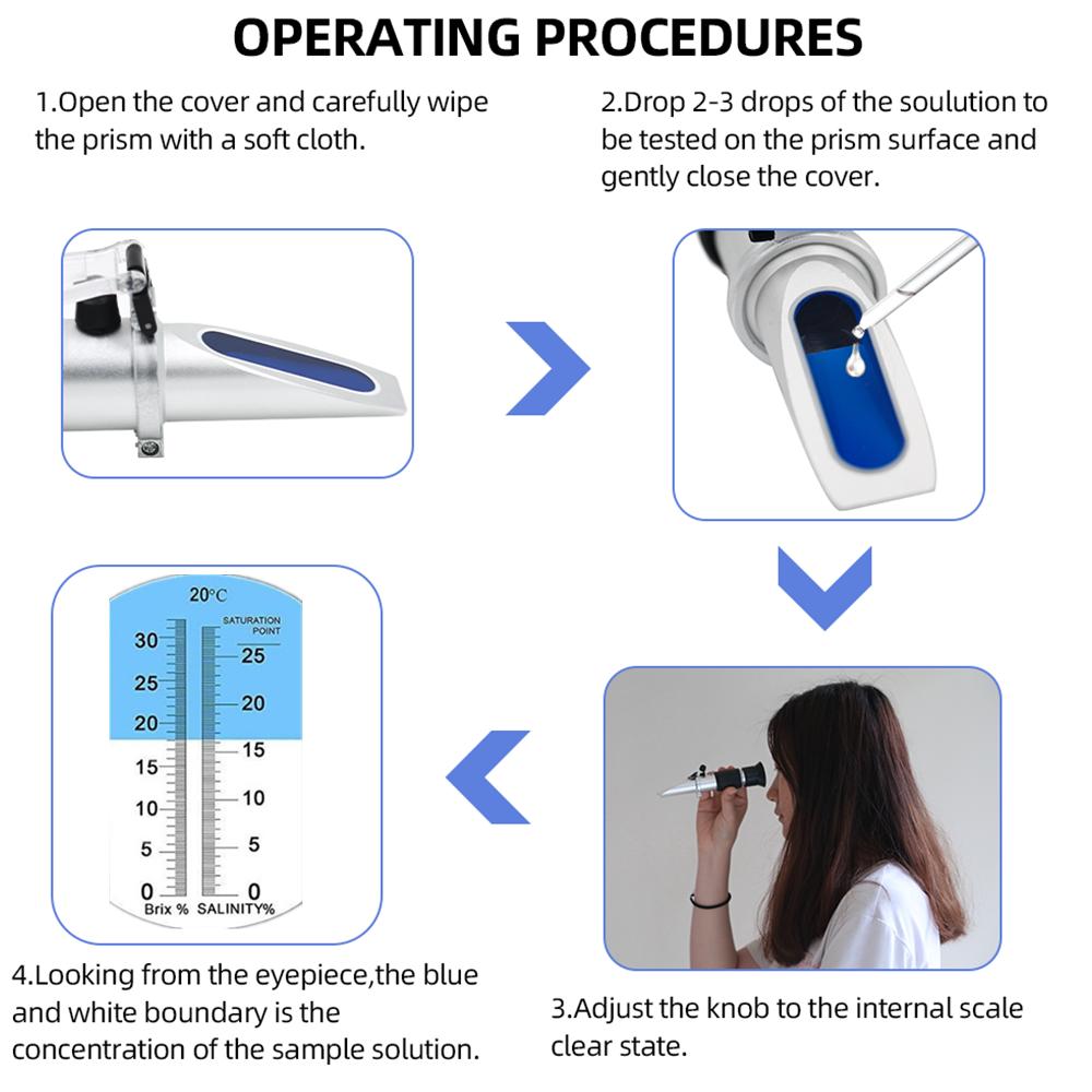 2 in 1 Brix/Salt Refractometer 0-32% Sugar Refractometer 0-28% Salinity Tester ATC Handheld Refractometer for Brine Fruit Marine