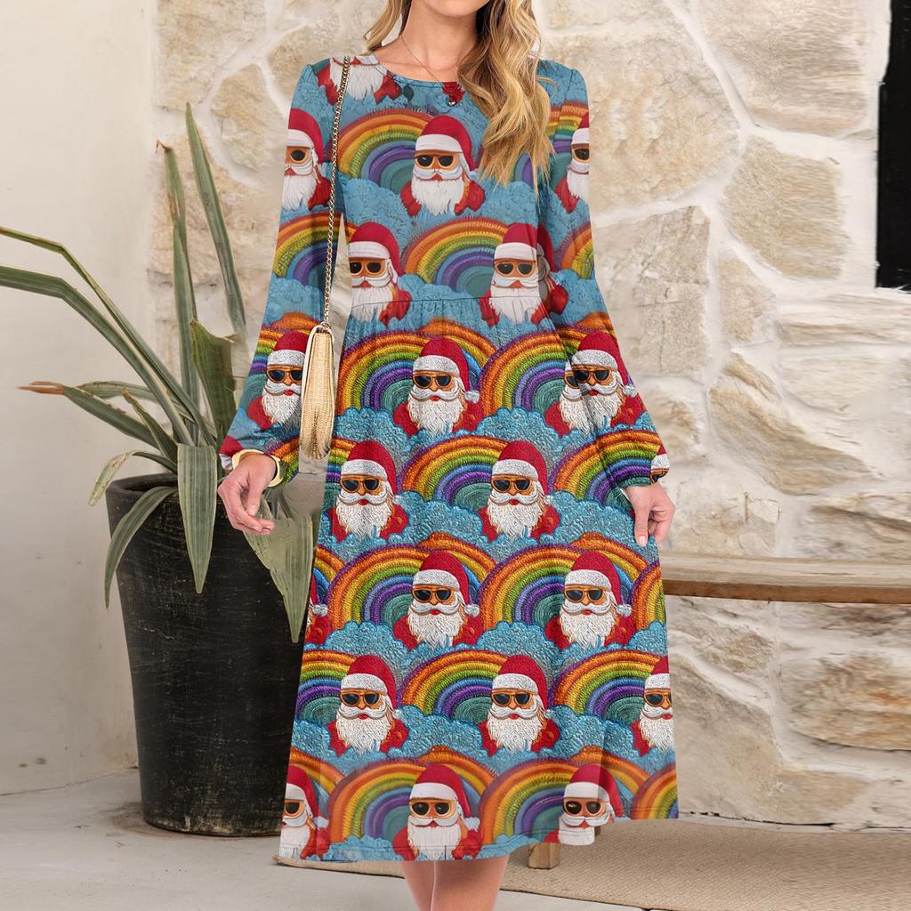 Women's Christmas Printed Fashionable Loose Round-neck Dress