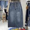 Spring/Summer 2025 High-Waisted Button Denim Skirt for Pear-Shaped Women - Mid-Length A-Line with Slit