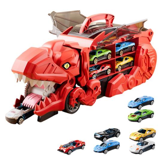 1 Set Kids Dinosaur Carrier Truck Toy with 12 Alloy Die-Cast Cars