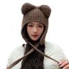 Новая шапка женская забавная ушка однотонная вязаная шерстяная шапка зимняя теплая плюшевая защитная шапка толстая