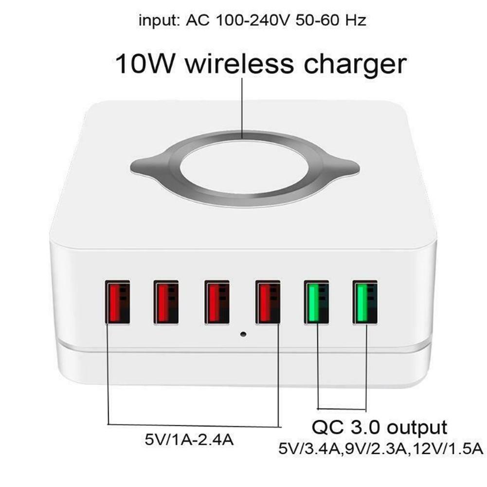 6-портовое USB Qi Быстрое Беспроводное Зарядное Устройство Двойная Быстрая Зарядка QC3.0 Зарядная Станция