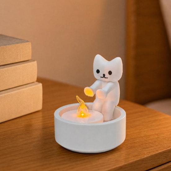 Милый Подсвечник-Кошка, 3D-печатный Подсвечник для Чайной Свечи, Белый Котёнок-Подсвечник, Подарок для Любителей Кошек