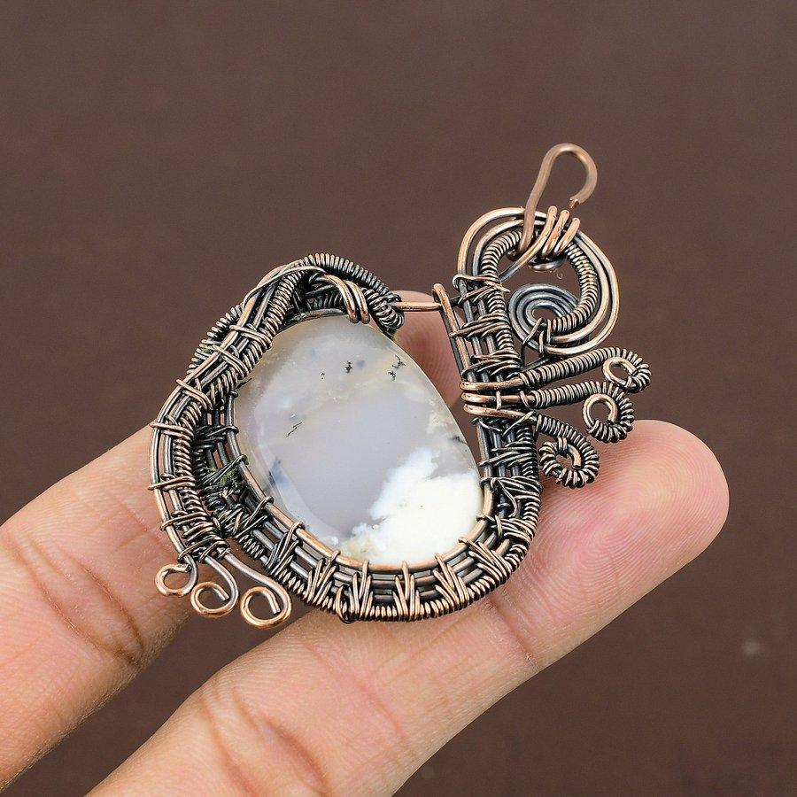 Дендритовый Опал Ручной Работы Обмотка Медной Проволокой Ювелирная Подвеска 2.76" w0k04