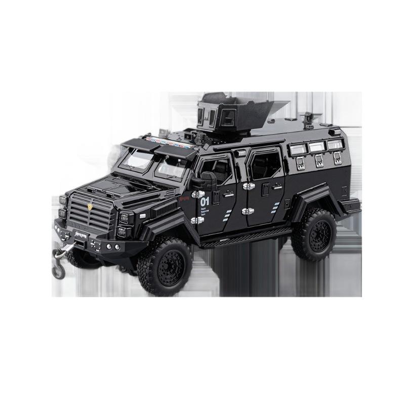1:32 Alloy Sword Toothed Tiger Explosion Proof Car Model Diecast Police Armored Off-road Vehicles Car Model Sound Light Kids Toy