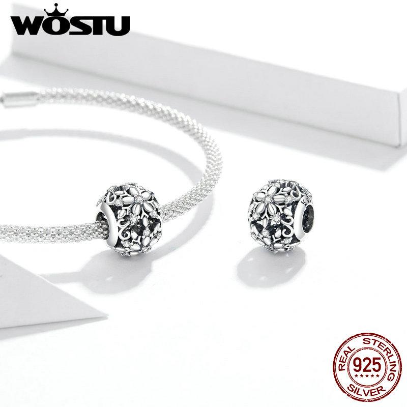 WOSTU Carved Snowflakes Pendant Charm Authentic 925 Sterling Silver Bead for 3MM Original Silver Bracelet Necklace Jewelry