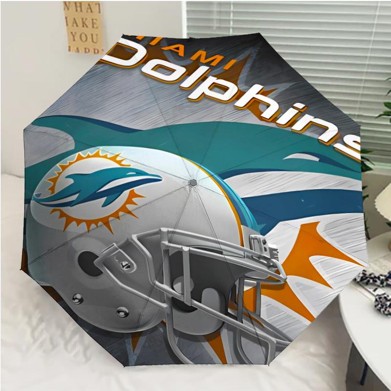 Автоматический зонт с принтом логотипа Miami Dolphins, 8 спиц, железный каркас, пластиковая ручка, подходит для путешествий на открытом воздухе и на каждый день, идеальный подарок
