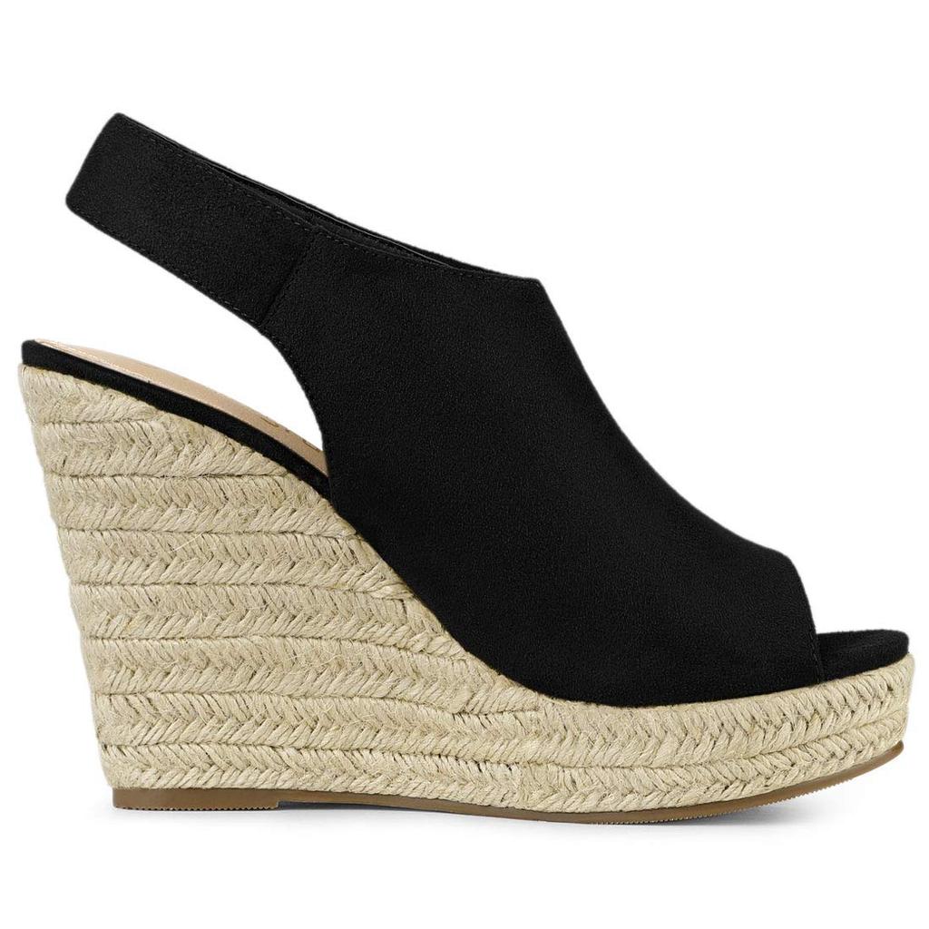 Allegra K Women's Wedge Sandals with Backstrap Platform Espadrilles, Black, Size 27.0cm